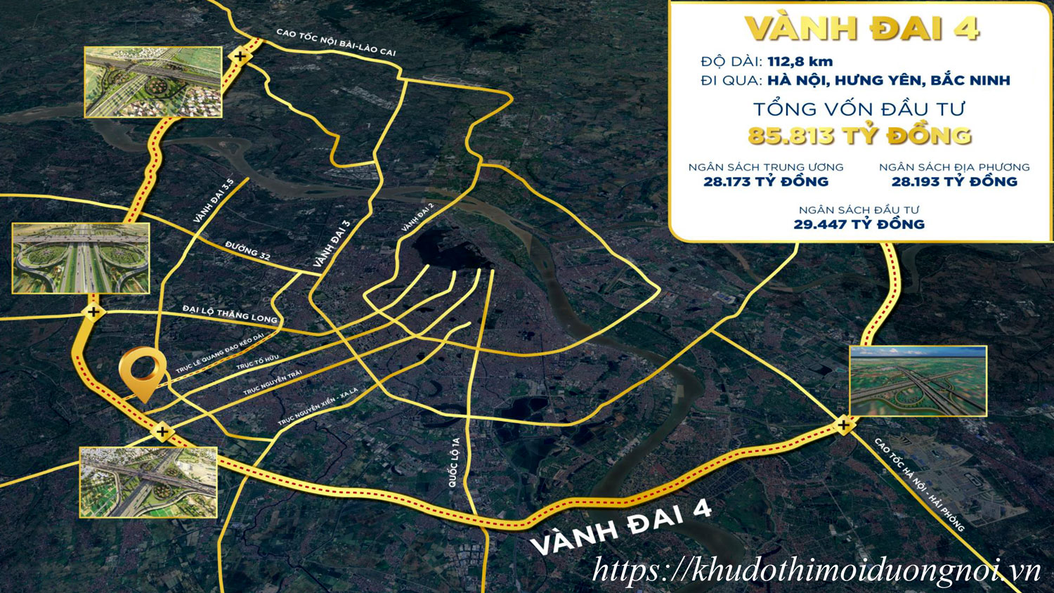 Điểm kết nối đường vành đai 4 qua các khu đô thị phía Tây Hà Nội