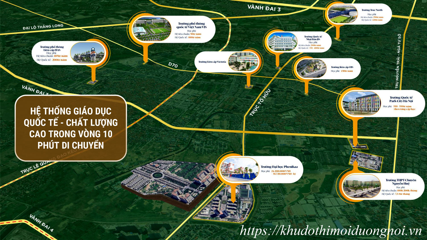 Hệ thống trường học quanh khu đô thị mới Dương Nội